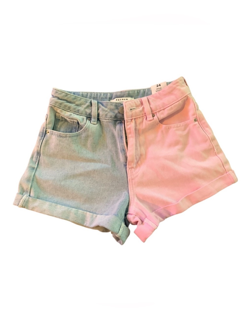 PacSun Mom Jean Shorts Two-Tone Pink & Blue Denim Size 24 NWT